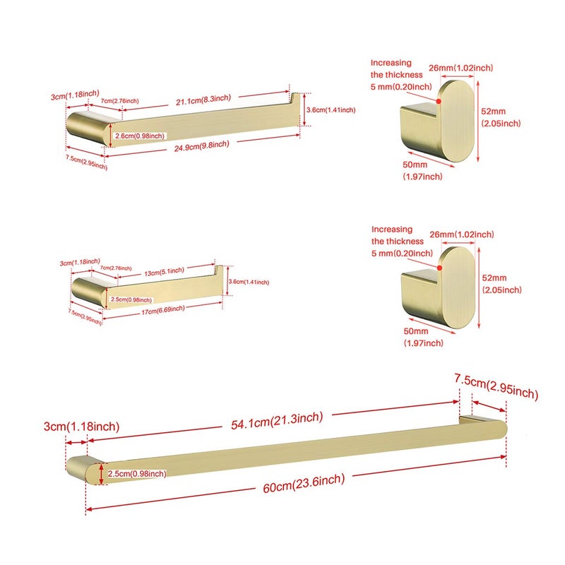 RANDOM Brushed Gold Towel Bar Set 5 Piece Bathroom Hardware Set Include 9.8/23.6 Inch Towel Holder Toilet Paper Holder and 2 Towel Hooks Stainless Steel Bathroom Accessories Kit Wall Mount - Image 2